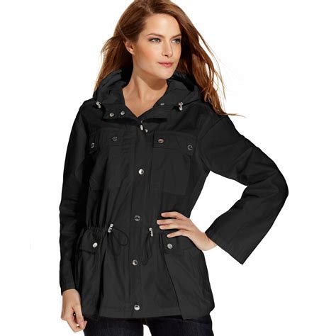 michael kors black denim jacket|michael kors anorak women's jacket.